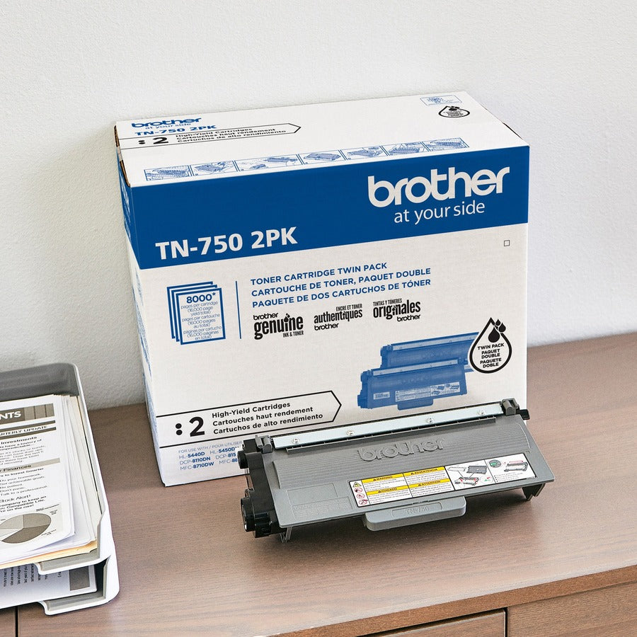 Brother TN-750 Original High Yield Laser Toner Cartridge - Twin-pack - Black - 1 Box - 8000 Pages Black (Per Cartridge)