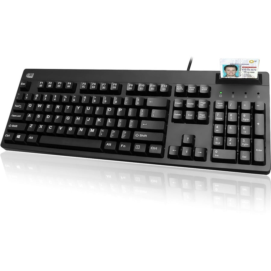 Adesso EasyTouch 630SB-TAA - Smart Card Reader Keyboard (TAA Compliant) - Cable Connectivity - USB Interface - 104 Key(s) - Internet, Multimedia, Email, Volume Down, Volume Up, Mute, Previous Track, Stop, Next Track, Play/Pause, Windows Key, ... Hot Ke...