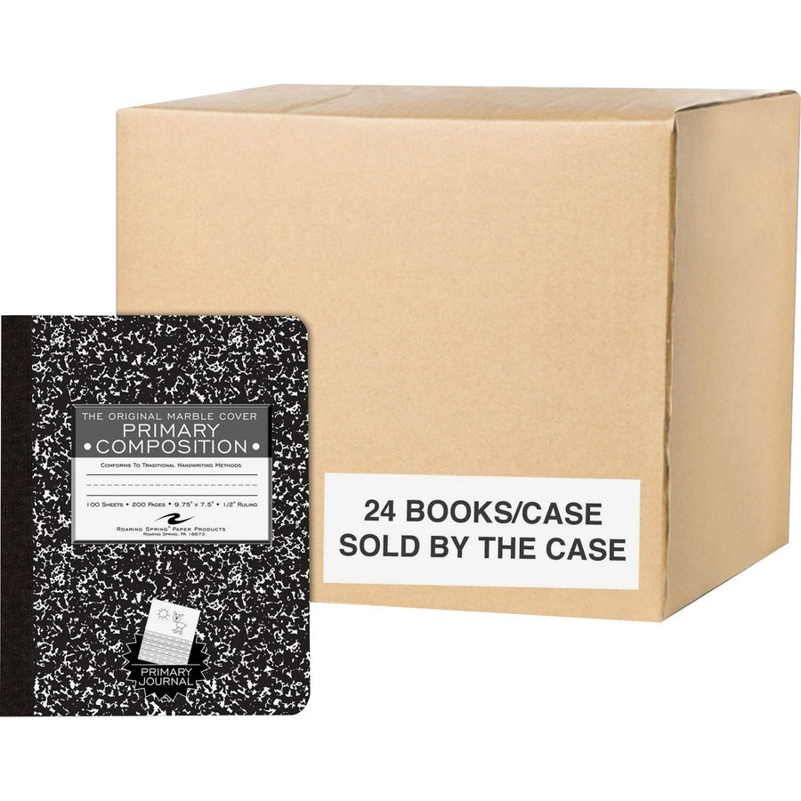 Roaring Spring Marble Comp Picture Story Notebook - 100 Sheets - 200 Pages - Printed - Sewn/Tapebound - Both Side Ruling Surface - 0.50" Ruled - 15 lb Basis Weight - 56 g/m², Grammage - 9 3/4" x 7 1/2" Sheet Size - 0.50" Height x 7.5" Width x 9.8"...