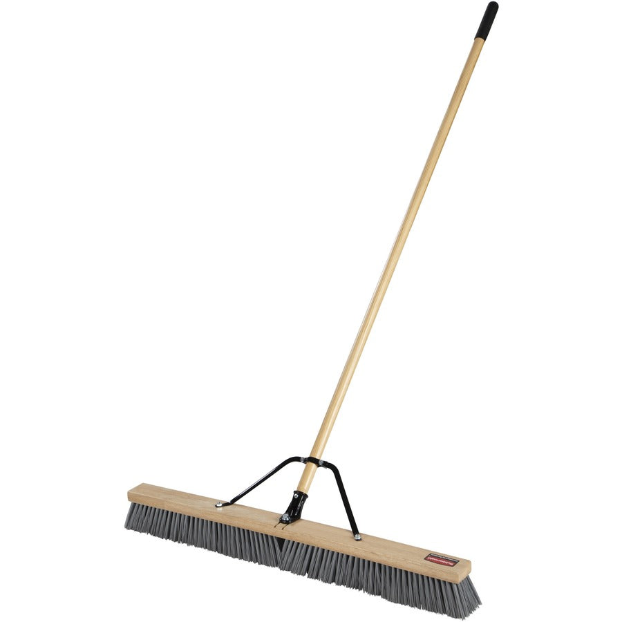 Rubbermaid Commercial Poly Bristle Medium Push Broom - 3" Polypropylene Bristle - 1.13" Handle Diameter - Lacquered Wood Handle - 4 / Carton