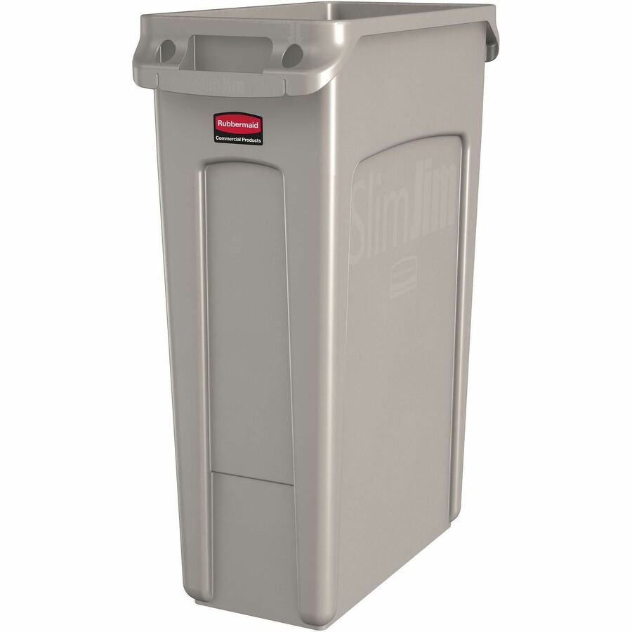 Rubbermaid Commercial Slim Jim 23-Gallon Vented Waste Containers - 23 gal Capacity - Rectangular - Durable, Handle - 30" Height x 11" Width x 22" Depth - Beige - 4 / Carton
