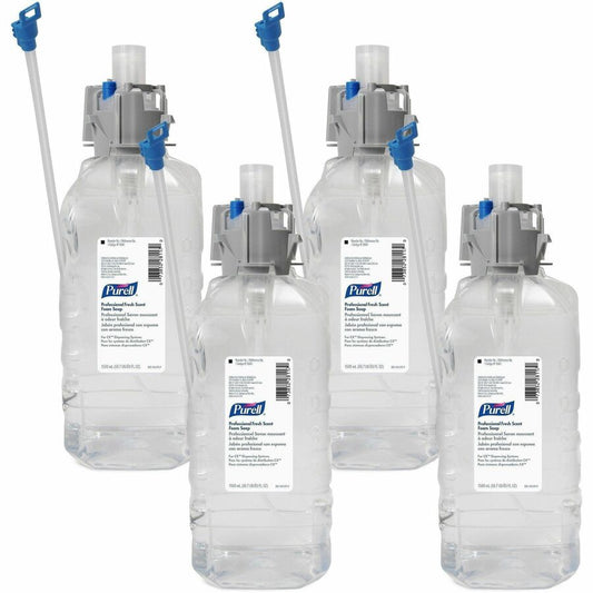 PURELL, 1500mL Refill Fresh Scent Foam Soap - Fresh Scent - 1.59 quart - Kill Germs - Hand - Clear - Dye-free, Paraben-free, Phthalate-free, Hygienic - 4 / Carton