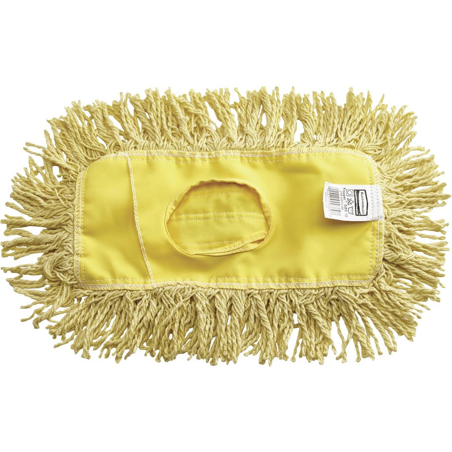 Rubbermaid Commercial Trapper Blend Dust Mop - 5" Width x 24" Length - Looped Ends, Pre-shrunk, Launderable, Fray Resistant, 4-ply, Lint Resistant, Heavy Duty, Colorfast, Absorbent - Yarn, Cotton, Plastic - Yellow - 12 / Carton