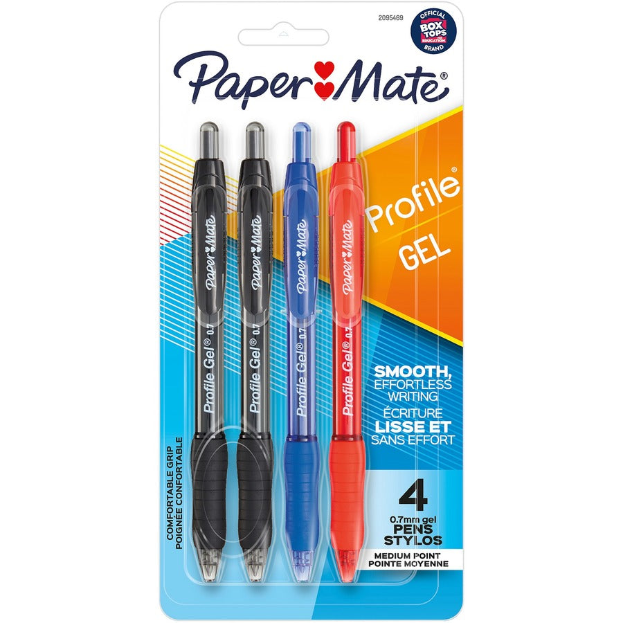 Paper Mate Profile Gel Pen - Retractable - Assorted Ink - Gel-based - Assorted Barrel - Writing - 4 / Pack