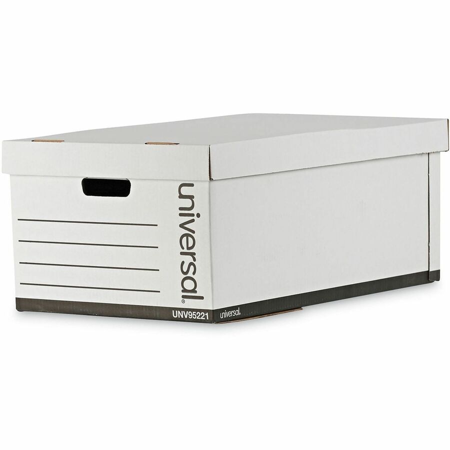 Universal Medium-Duty Easy Assembly Storage Box, Legal Files, White, 12/Carton - Internal Dimensions: 15.13" Width x 24" Depth x 10.25" Height - Media Size Supported: Legal - Lift-off Closure - Medium Duty - Stackable - Corrugated Fiberboard - White...