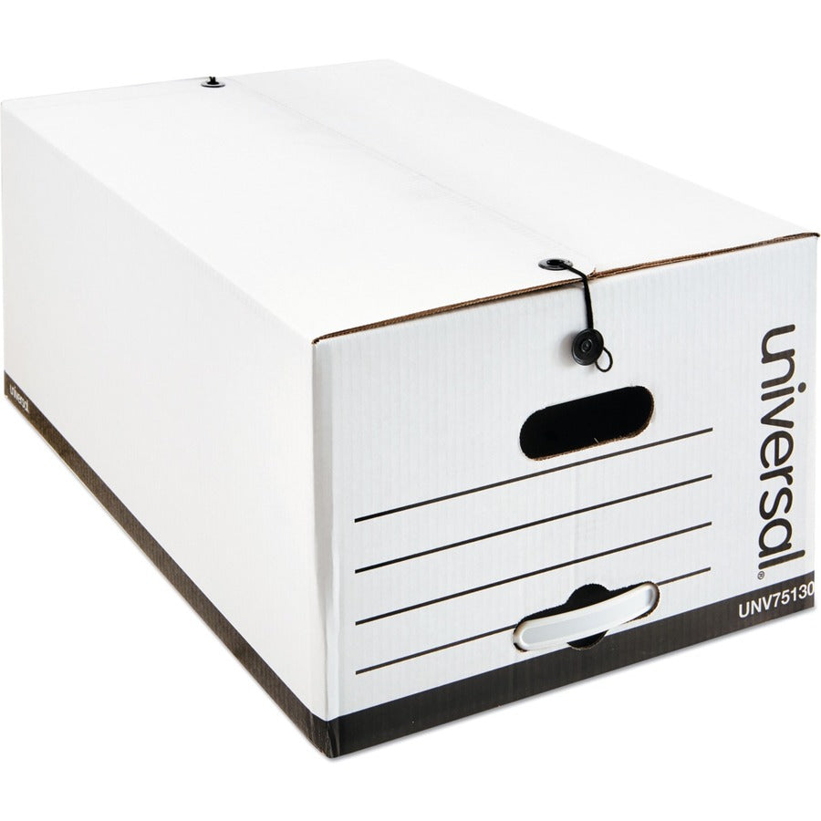 Universal Economical Easy Assembly Storage Files, Legal Files, White, 12/Carton - Internal Dimensions: 15" Width x 24" Depth x 10" Height - Media Size Supported: Legal - Flap, String/Button Closure - Medium Duty - Stackable - Corrugated Fiberboard - Wh...