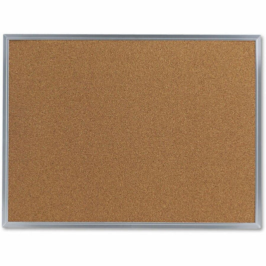 Universal Bulletin Board - 18" Board Height x 24" Board Width x 1.30" Board Depth - Tan Cork Surface - Resilient, Self-healing - Satin Aluminum Frame - 1 Each