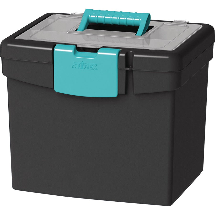 Storex File Storage Box with XL Storage Lid - External Dimensions: 10.9" Length x 13.2" Width x 11" Height - 30 lb - Media Size Supported: Letter 8.50" x 11" - Clamping Latch Closure - Plastic - Black, Teal - For File, Folder - 1 Each