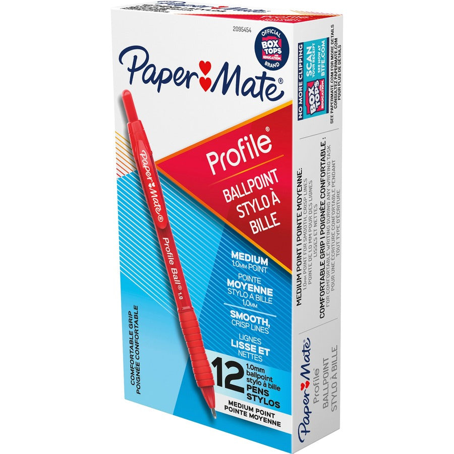 Paper Mate Profile 1.0mm Ballpoint Pens - Retractable - Red Ink - Red Barrel - 1 Dozen