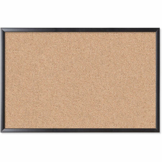 U Brands Cork Bulletin Board - 24" Board Height x 36" Board Width - Natural Cork Surface - Self-healing, Durable, Mounting System, Tackable, Sturdy - Black Wood Frame - 1 Each
