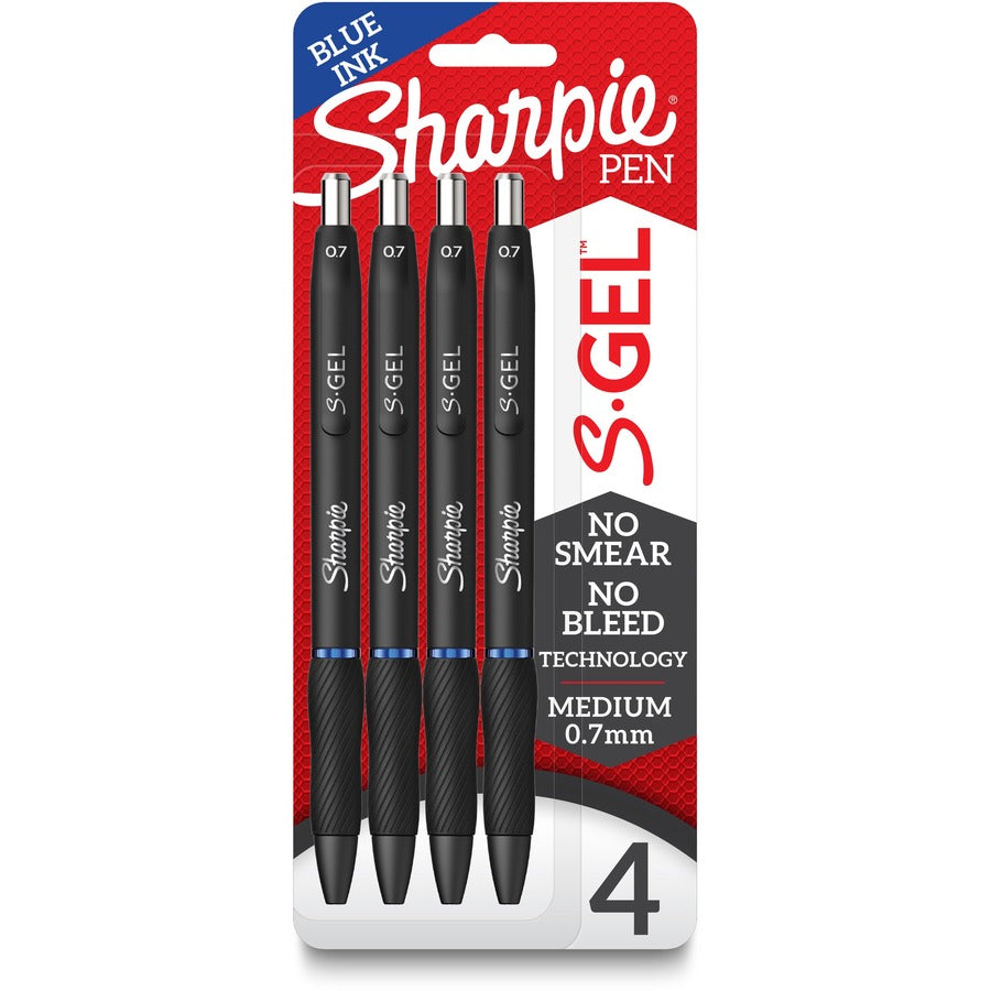 Sharpie S-Gel Pens - Blue Ink - Gel-based - Black Barrel - 4 / Pack
