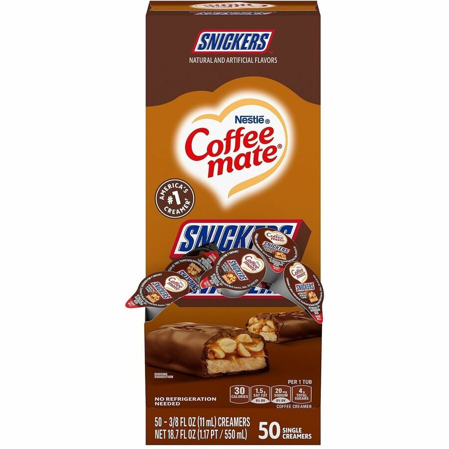 Coffee mate Snickers Nondairy Liquid Creamer Singles - Snickers Flavor - 0.38 fl oz (11 mL) - 50 Serving - 50 / Box