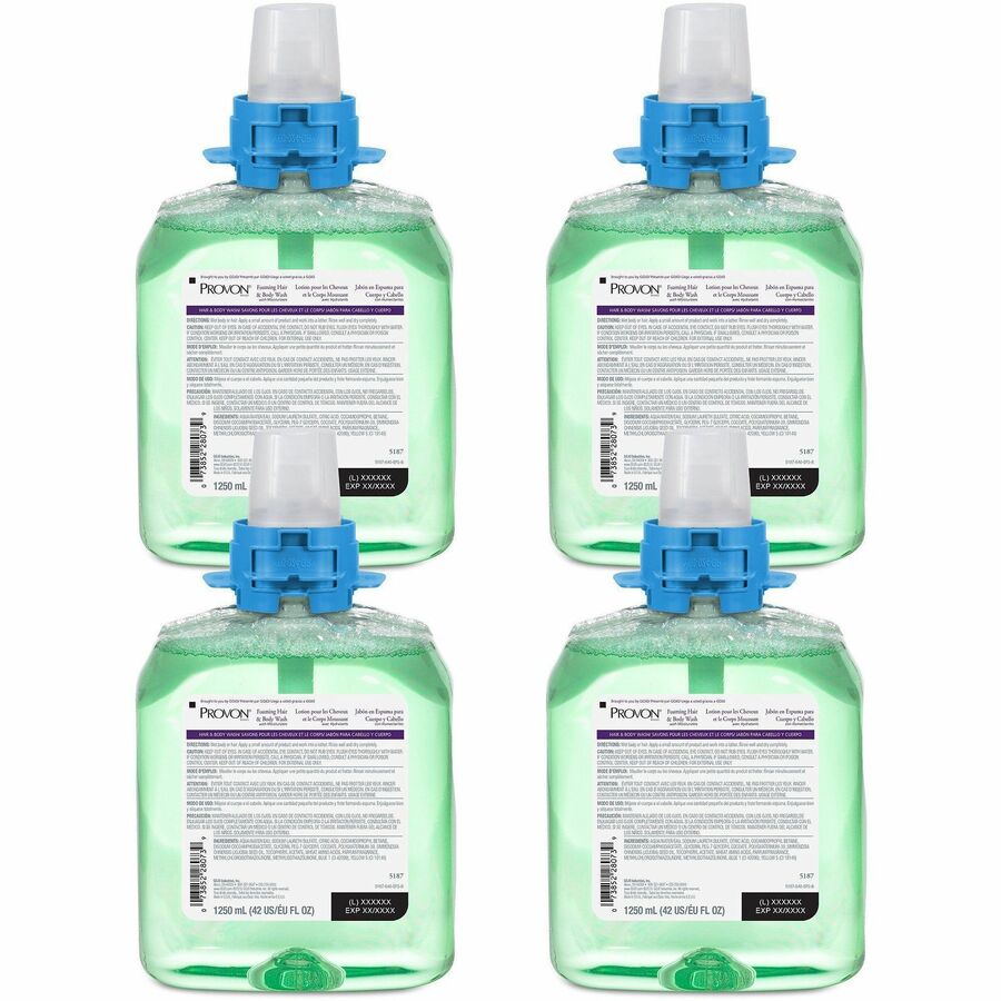 Provon FMX-12 Foaming Hair/Body Wash - Cucumber Melon Scent - 42.3 fl oz (1250 mL) - Kill Germs - Hair, Body - Green - Moisturizing - Rich Lather - 4 / Carton
