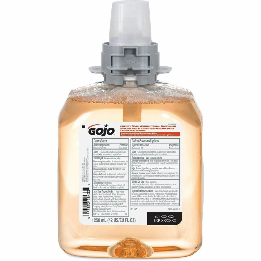 Gojo&reg, FMX-12 Refill Foam Antibacterial Handwash - Fresh Fruit Scent - 1.32 quart - Bacteria Remover - Hand - Antibacterial - Amber - Triclosan-free - 1 Each