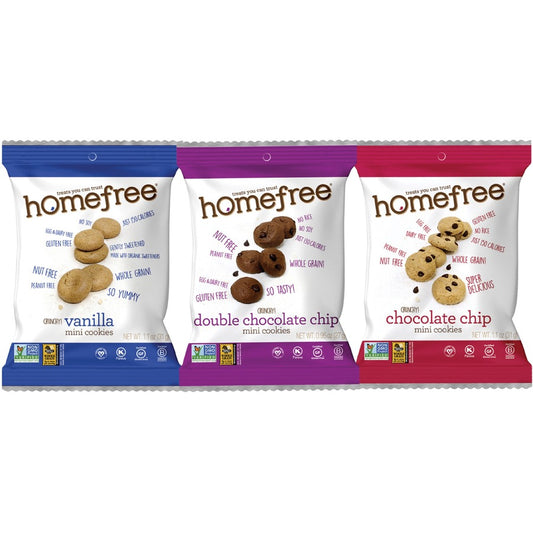 Homefree Mini Cookie Variety Pack - Dairy-free, Tree-nut Free, Peanut-free, Gluten-free, Low Sodium, Trans Fat Free, Cholesterol-free, Egg-free - Vanilla, Chocolate Chip - 1.10 oz - 30 / Carton