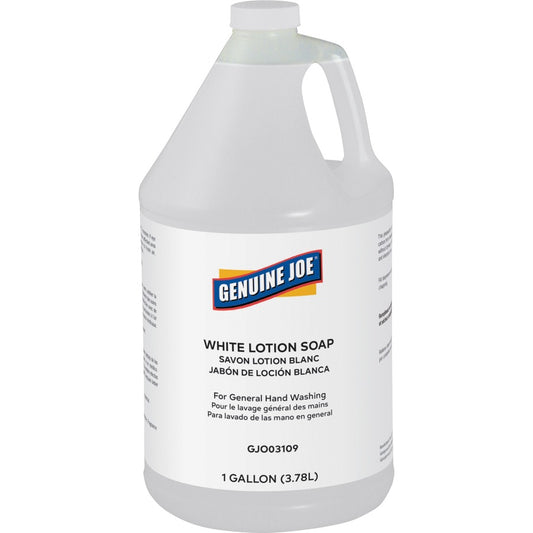 Genuine Joe Lotion Soap - 1 gal - Grease Remover, Grime Remover, Dirt Remover, Ink Remover, Oil Remover, Carbon Remover - Hand, Skin - White - Pleasant Scent - 1 Each