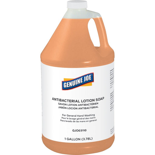 Genuine Joe Antibacterial Lotion Soap - 1 gal - Bacteria Remover, Grime Remover, Dirt Remover - Hand - Antibacterial - Orange - Anti-septic, Pleasant Scent - 1 Each