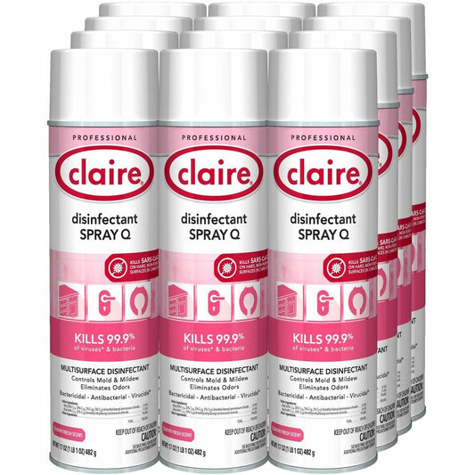Claire Multipurpose Disinfectant Spray - Ready-To-Use - 17 fl oz (0.5 quart) - Country Fresh Scent - Antibacterial, Non-porous - Pink - 12 / Carton