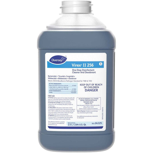 Diversey Virex II 256 Disinfectant Cleaner - Concentrate - 84.5 fl oz (2.6 quart) - Minty Scent - Deodorize, Non-porous, Deodorant - Blue - 2 / Carton