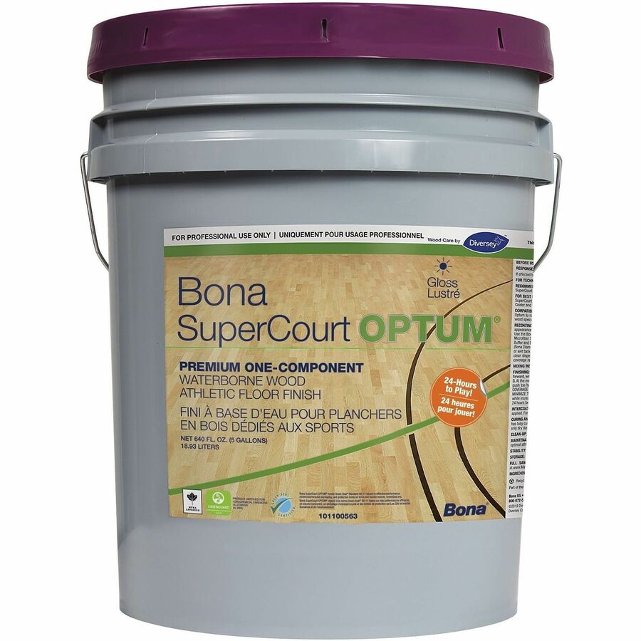 Diversey Bona SuperCourt Wood Floor Finish - 640 fl oz (20 quart) - Sweet Scent - Chemical Resistant, Low VOC, Low Odor, Scuff Resistant, Scratch Resistant - White - 1 Carton