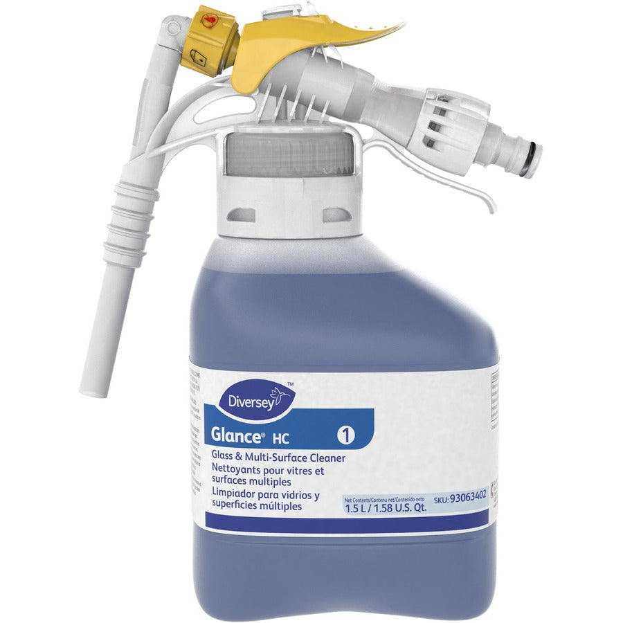 Diversey Glance HC Glass/MultiSurface Cleaner - Ready-To-Use/Concentrate - 50.7 fl oz (1.6 quart) - Ammonia Scent - Quick Drying, Streak-free - Blue - 2 / Carton