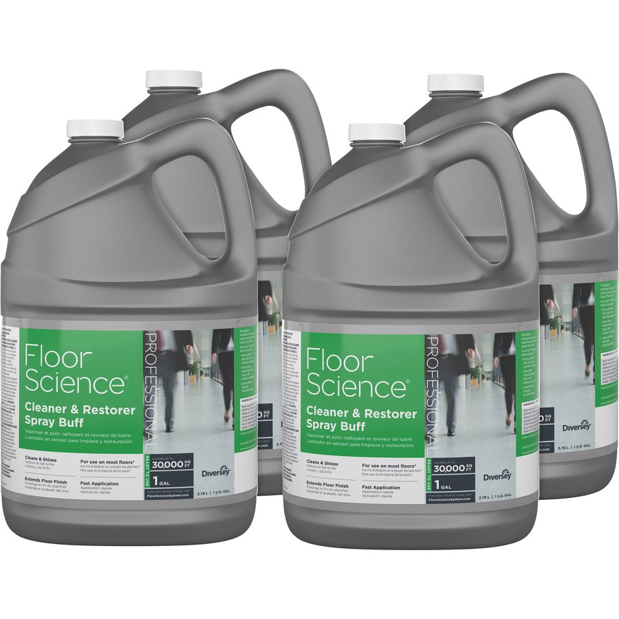 Diversey Floor Science Cleaner Spray Buff - Ready-To-Use - 128 fl oz (4 quart) - Characteristic Scent - Durable - Straw - 4 / Carton