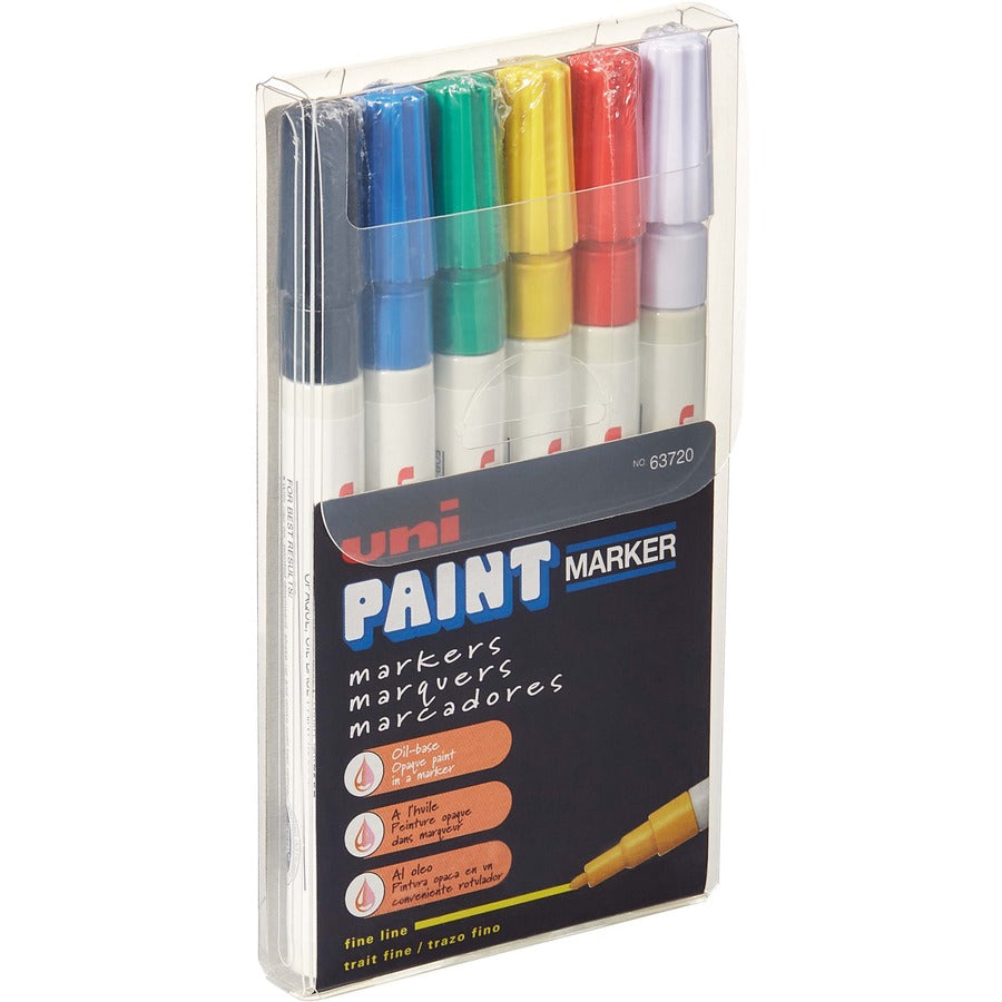 uniball™, uni-Paint PX-21 Oil-Based Paint Marker - Blue, White, Red, Yellow, Green, Black Ink - Oil Based - 6 / Set