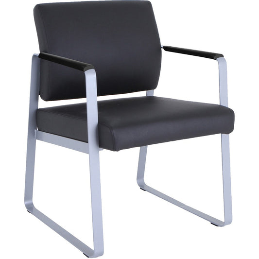 Lorell Healthcare Reception Sled Base Guest Chair - Silver Frame Color - Powder Coated Steel Frame Material - Black - Vinyl - 1 Each