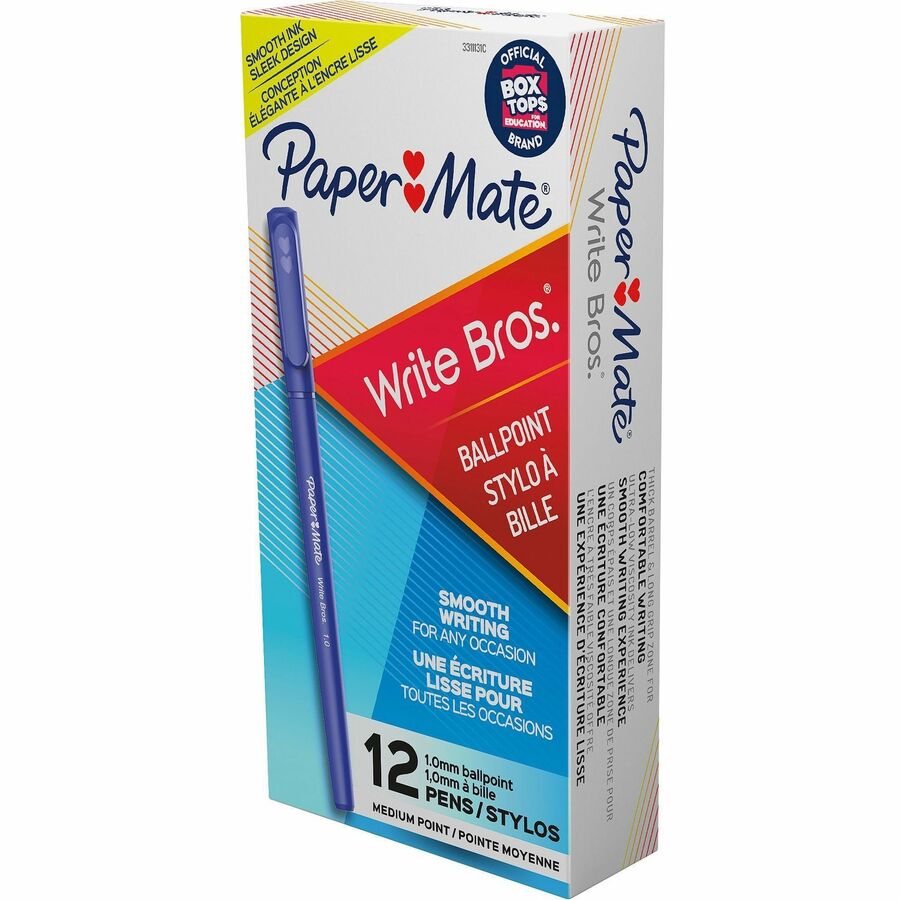 Paper Mate Write Bros. Ballpoint Stick Pens - Blue Ink - Blue Barrel - 12 / Dozen