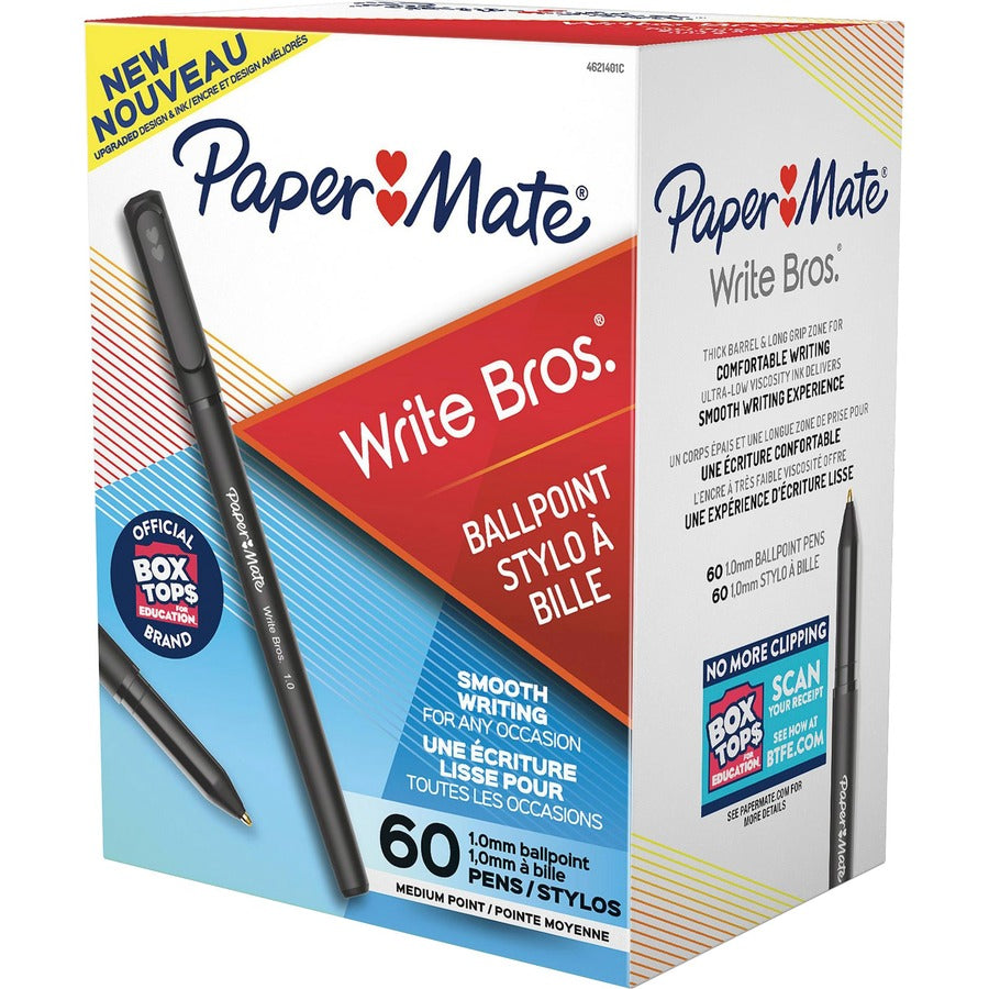 Paper Mate Write Bros. Ballpoint Stick Pens - Black Ink - 60 / Box