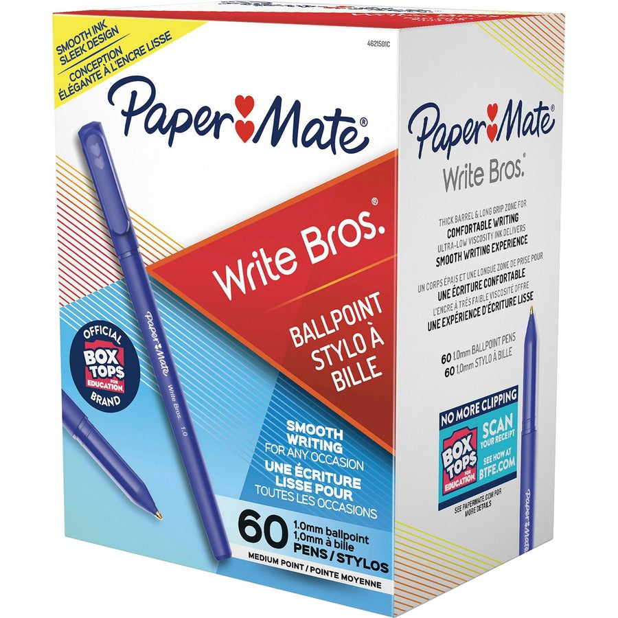 Paper Mate Write Bros. Ballpoint Stick Pens - Blue Ink - 60 / Box