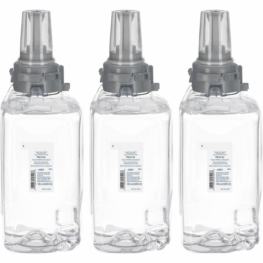 Provon ADX-12 Clear & Mild Foam Handwash - Fragrance-free Scent - 1.32 quart - Pump Bottle Dispenser - Kill Germs - Hand - Moisturizing - Clear - Rich Lather, Dye-free, Bio-based - 3 / Carton