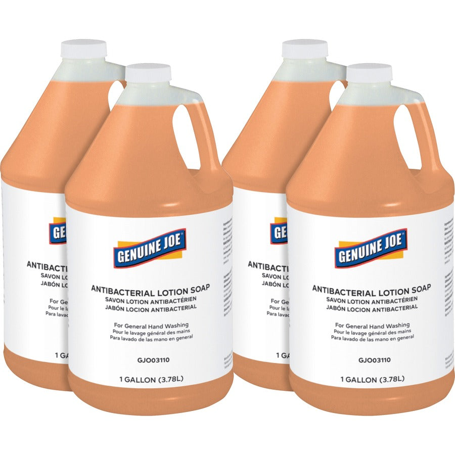 Genuine Joe Antibacterial Lotion Soap - 1 gal - Bacteria Remover, Grime Remover, Dirt Remover - Hand - Antibacterial - Orange - Anti-septic, Pleasant Scent - 4 / Carton