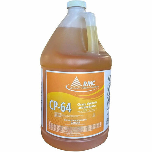 RMC CP-64 Hospital Disinfectant - Concentrate - 128 fl oz (4 quart) - Fresh Lemon Scent - Virucidal, Deodorize - Yellow - 4 / Carton