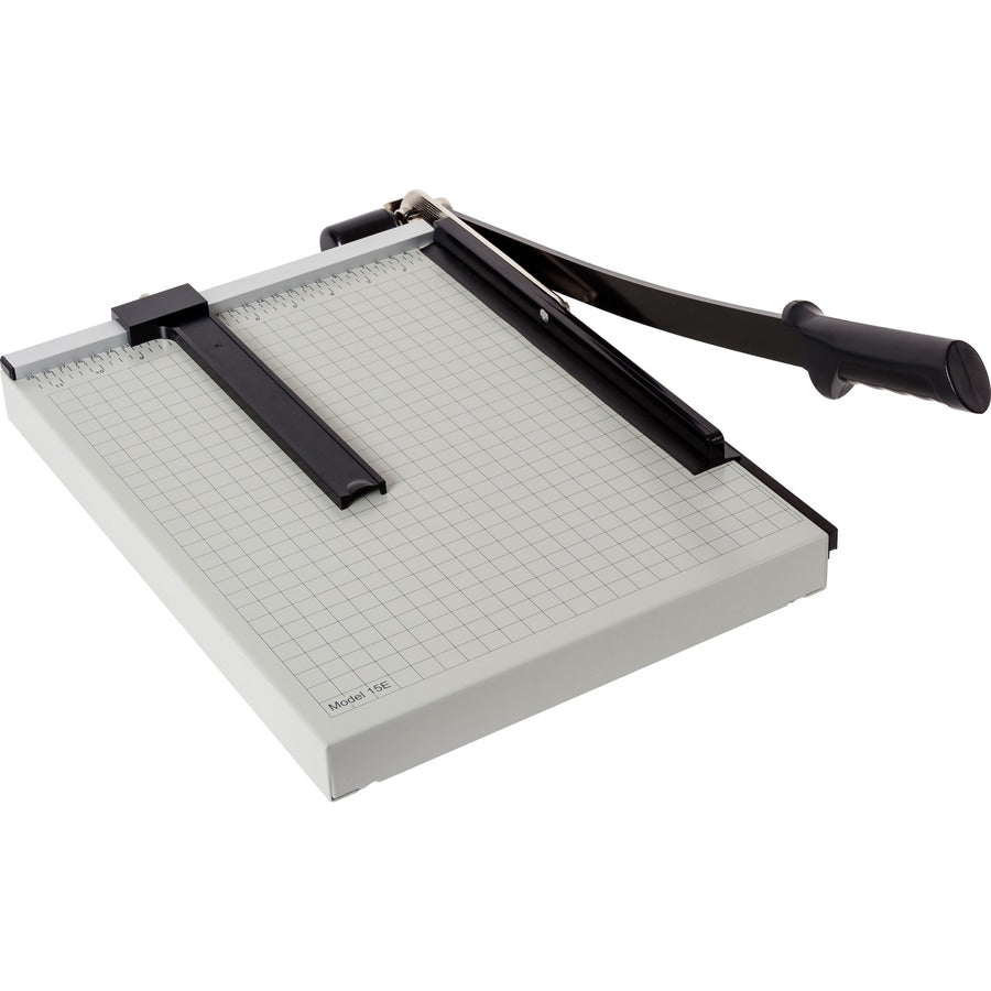 Dahle Vantage 15e Guillotine Paper Trimmer - 15 Sheet Cutting Capacity - 15" Cutting Length - 2.5" Height x 23" Width x 12.3" Length - Sturdy, Spring-action Handle, Adjustable Back Stop, Alignment Grid - Metal - Gray - 5 / Carton