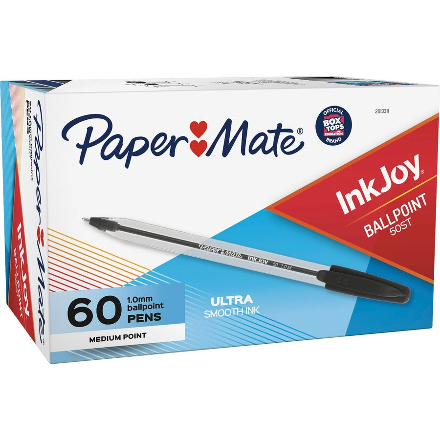 Paper Mate InkJoy Ballpoint Pen - Black Ink - Oil Based - Clear Plastic Barrel - 60 / Box