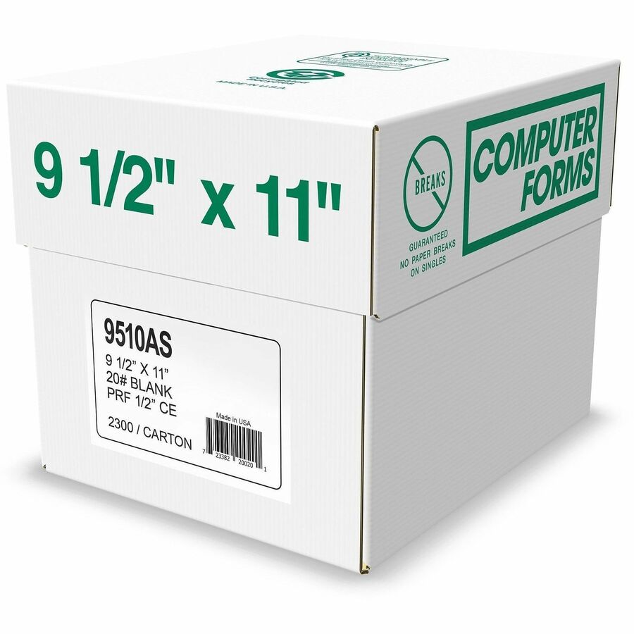 Domtar Continuous Paper - 9 1/2" x 11" - 20 lb Basis Weight - Acid-free, Carbonless, Perforated, Break Resistant, Fade Resistant, Uncoated - White - 10 / Carton
