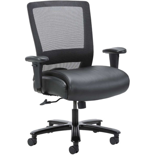 Lorell Heavy-duty Mesh Back Task Chair - Black Seat Color - Leather, Polyurethane Seat Material - Black - Armrest - 1 Each