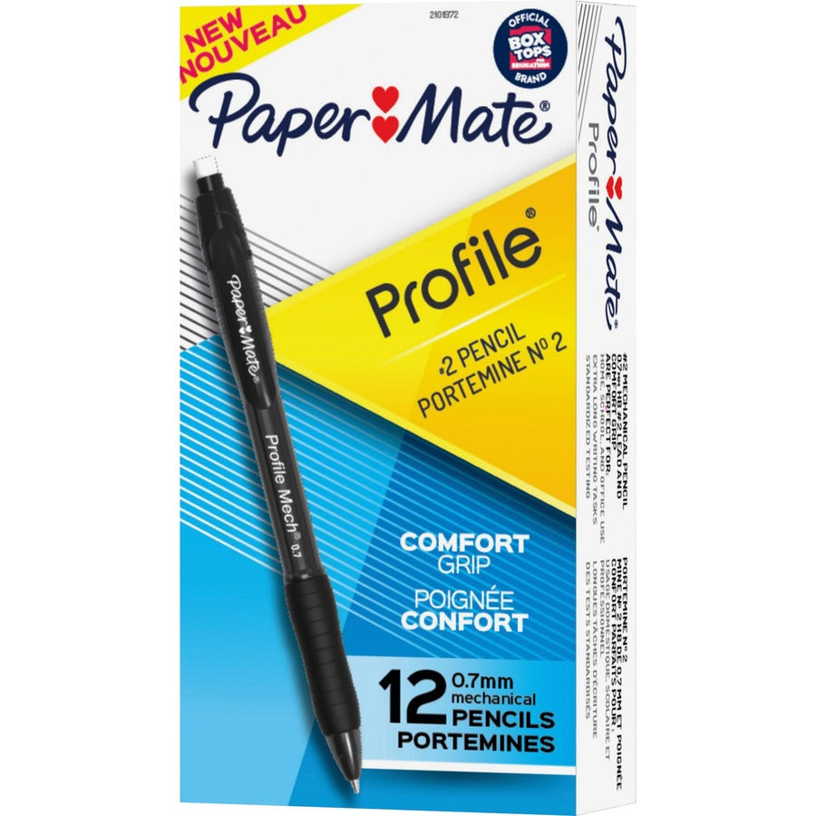 Paper Mate Profile Mechanical Pencils - 0.7 mm Black Lead - Refillable - Black Barrel - 12 / Dozen
