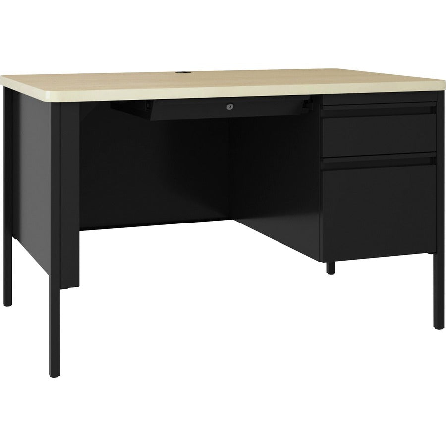 Lorell Fortress Series 48" Right Single-Pedestal Desk - 30" Height x 48" Width x 29.5" Depth, 0.7" Height Modesty Panel, 1.1" Thickness Top - Single Pedestal on Right Side - Square Edge - Material: Steel - Finish: Black - 1 Each