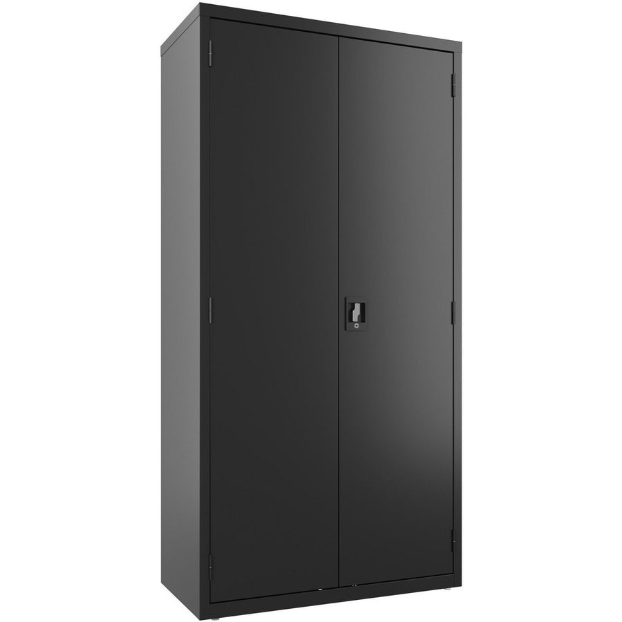 Lorell Wardrobe Storage Cabinet - 36" Width x 18" Depth x 72" Height - 2 x Shelf(ves) - Durable, Welded, Recessed Handle, Removable Lock, Locking System, Adjustable Shelf - Black - Steel - Recycled
