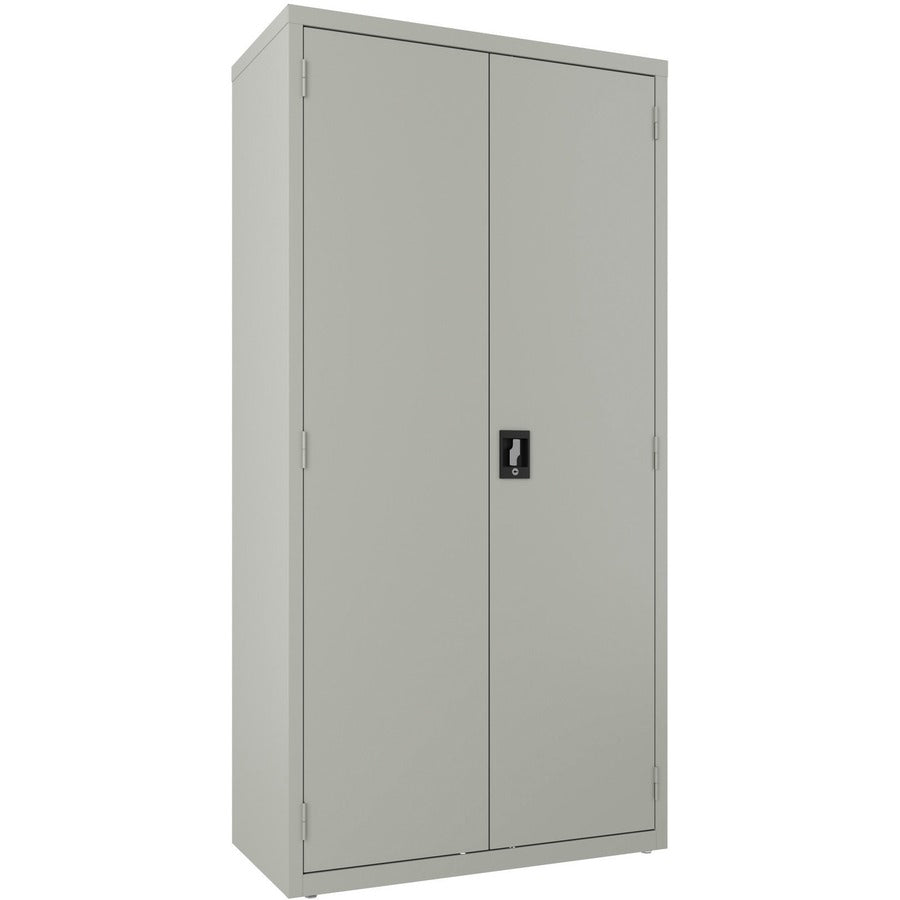 Lorell Wardrobe Storage Cabinet - 36" Width x 18" Depth x 72" Height - 2 x Shelf(ves) - Durable, Welded, Recessed Handle, Removable Lock, Locking System, Adjustable Shelf - Light Gray - Steel - Recycled