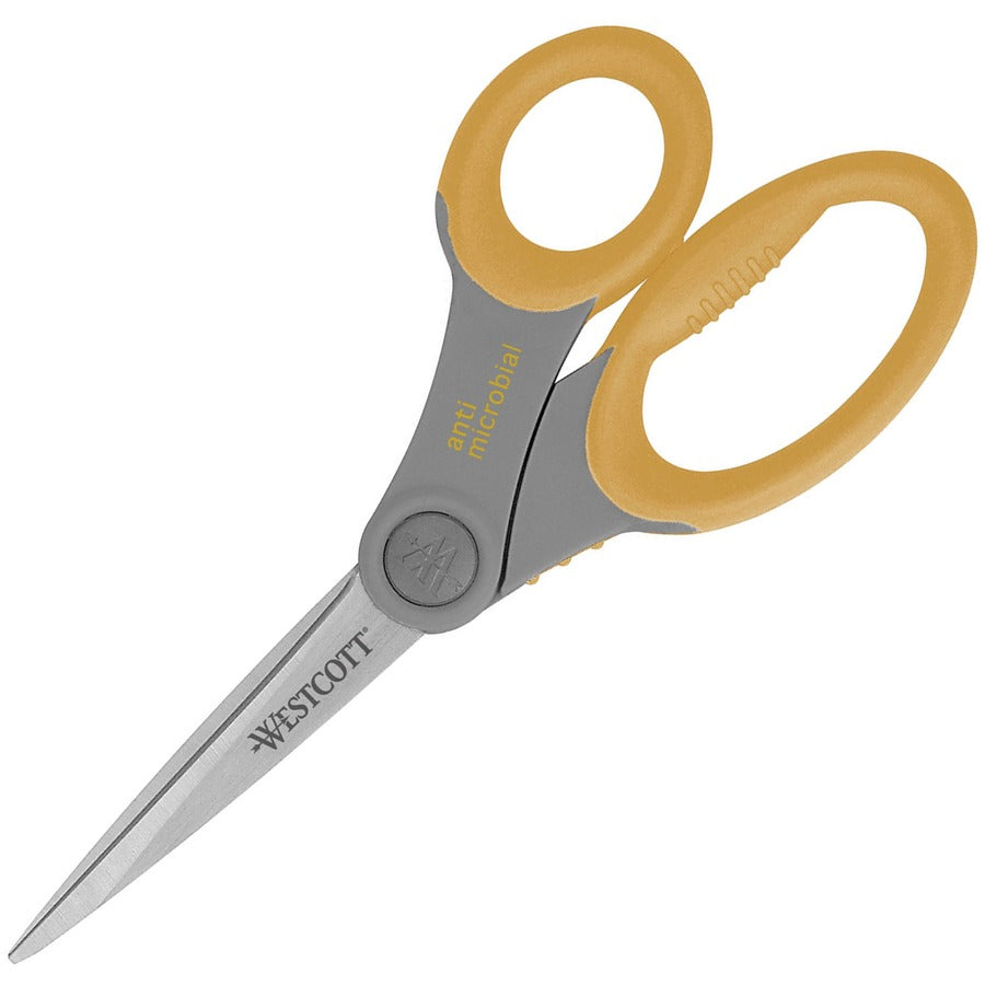 Westcott 8" Titanium Bonded Antimicrobial Scissors - 8" Blade Length - Left/Right - Titanium - Straight Tip - Gray/Yellow - 1 Each