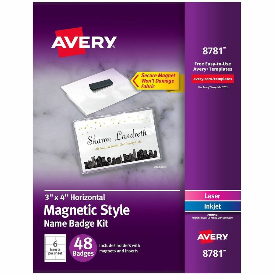 Avery&reg, Magnetic Style Name Badges - Letter - 8 1/2" x 11" - Flexible, Reusable, Durable, Magnetic - White - 8 Sheets - 1 Box