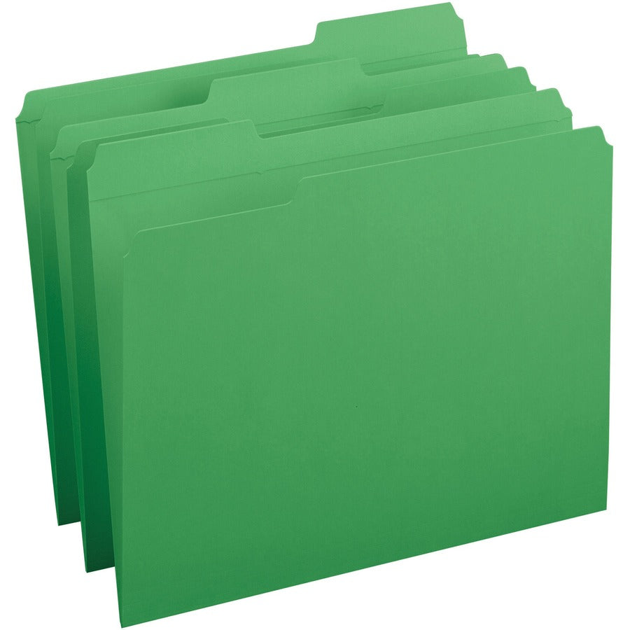 Business Source 1/3 Tab Cut Top Tab File Folder - Green - 10% Recycled - 100 / Box