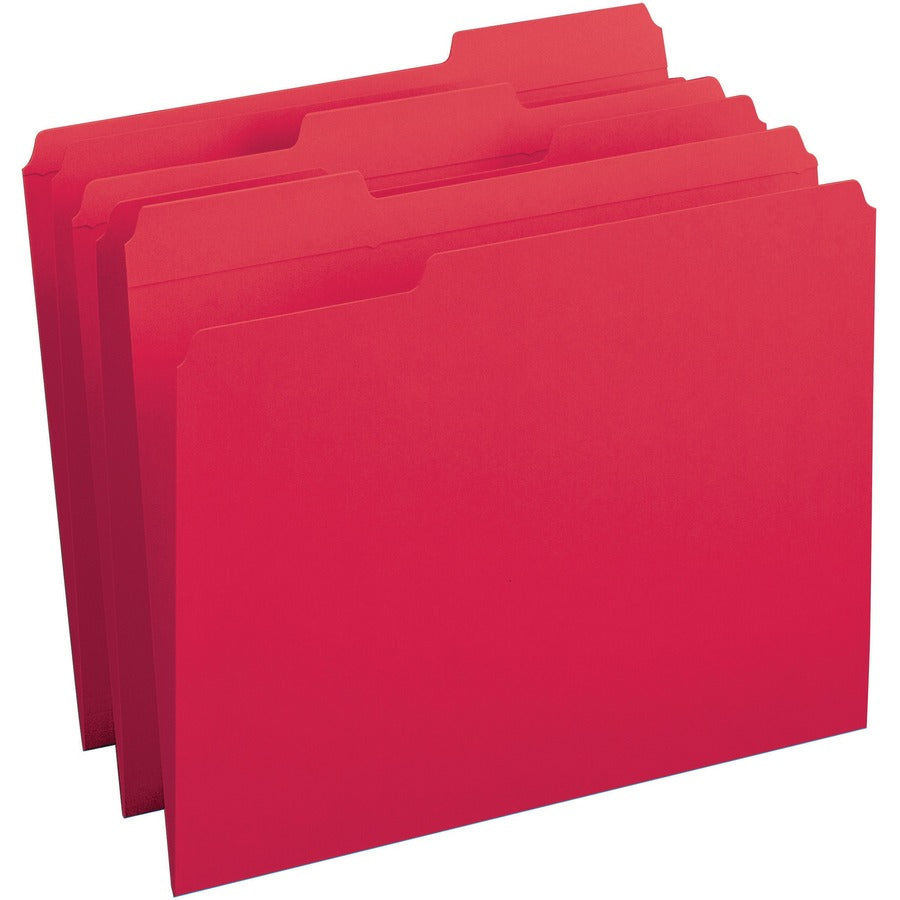 Business Source 1/3 Tab Cut Top Tab File Folder - Red - 10% Recycled - 100 / Box