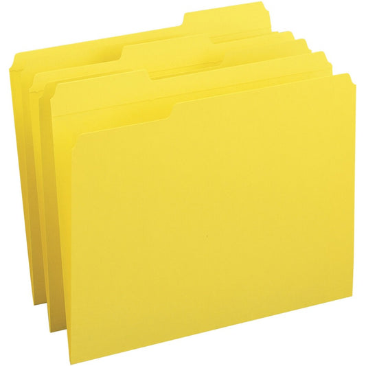 Business Source 1/3 Tab Cut Top Tab File Folder - Yellow - 10% Recycled - 100 / Box