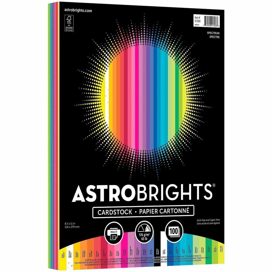 Neenah Spectrum Assortment Cardstock - Letter - 8 1/2" x 11" - 65 lb Basis Weight - Acid-free, Lignin-free - Solar Yellow, Lift-off Lemon, Galaxy Gold, Cosmic Orange, Solar White, Pulsar Pink, Plasma Pink, Rocket Red, Re-entry Red, Orbit Orange, Fireba...
