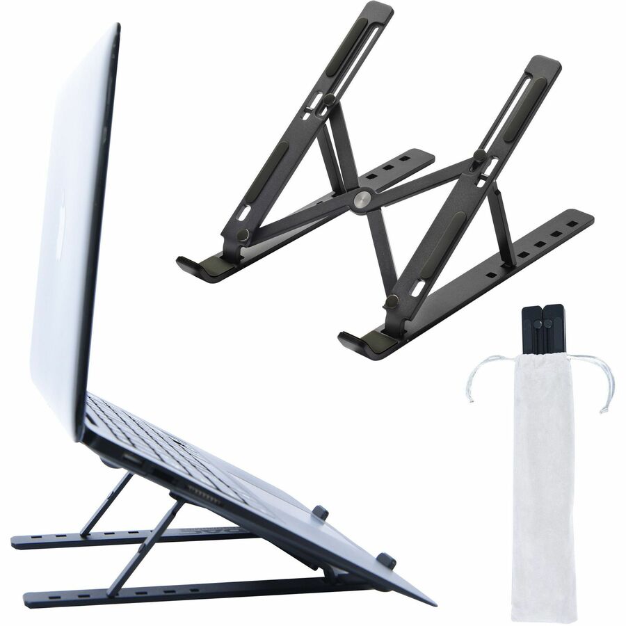 DAC&reg, MP-222 Portable and Adjustable Laptop/Tablet Stand, Black - Upto 15.6" Screen Size Notebook, Tablet, Cell Phone Support - Aluminum Alloy, Silicon - Black