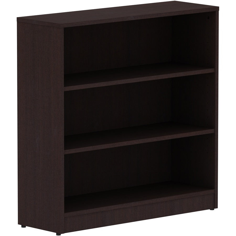 Lorell Laminate Bookcase - 36" Width x 12" Depth x 36" Height - 3 x Shelf(ves) - Laminated, Sturdy, Contemporary Style, Square Edge, Adjustable Shelf - Espresso - Medium Density Fiberboard (MDF), Laminate - Assembly Required